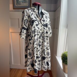 Italian Linen Blend Paisley Print Black and White Dress Size Medium